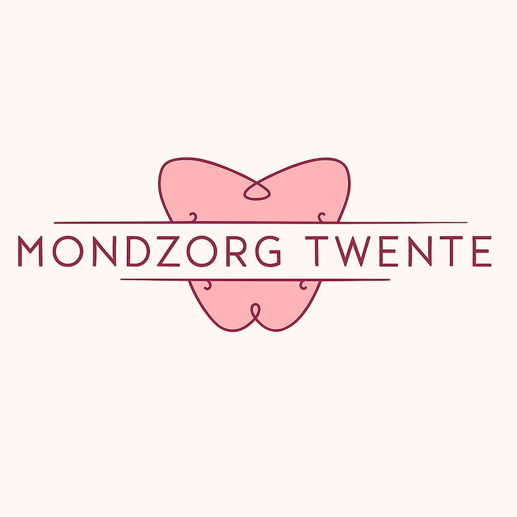Logo Mondzorg Twente, roze vlinder met bordeaux letters